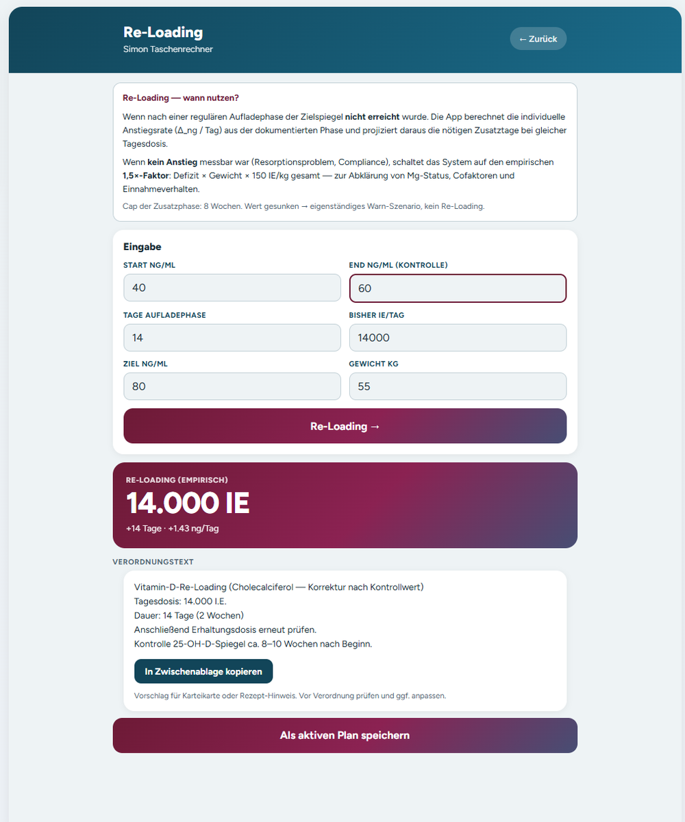 Re-Loading-Empfehlung nach Kontrollmessung